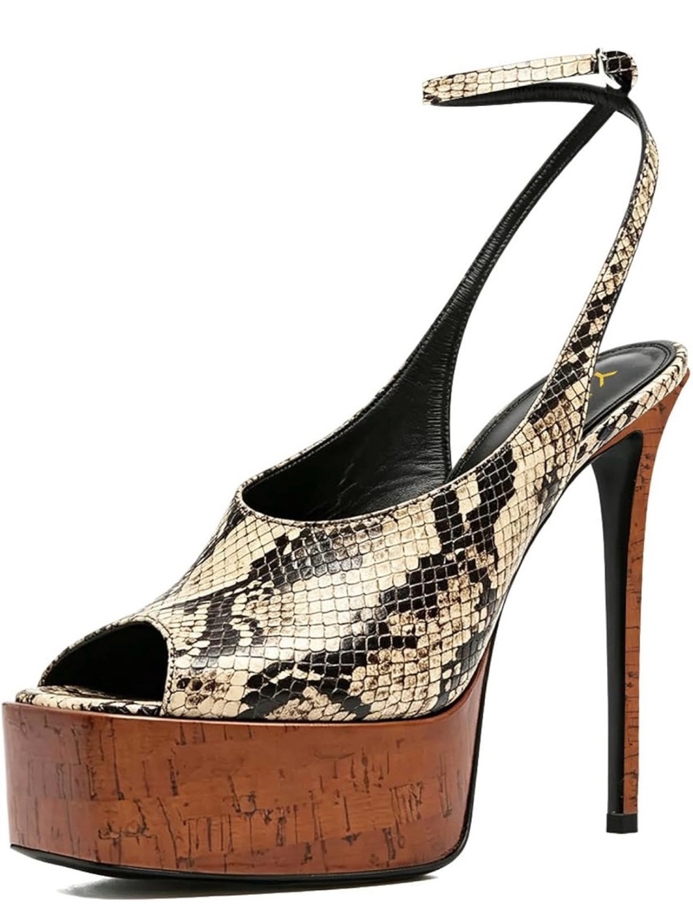 Snake skin sling back platform shoes
